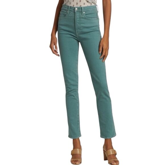 VERONICA BEARD Ryleigh High-Rise Straight Jeans in Teal - Picture 1 of 8